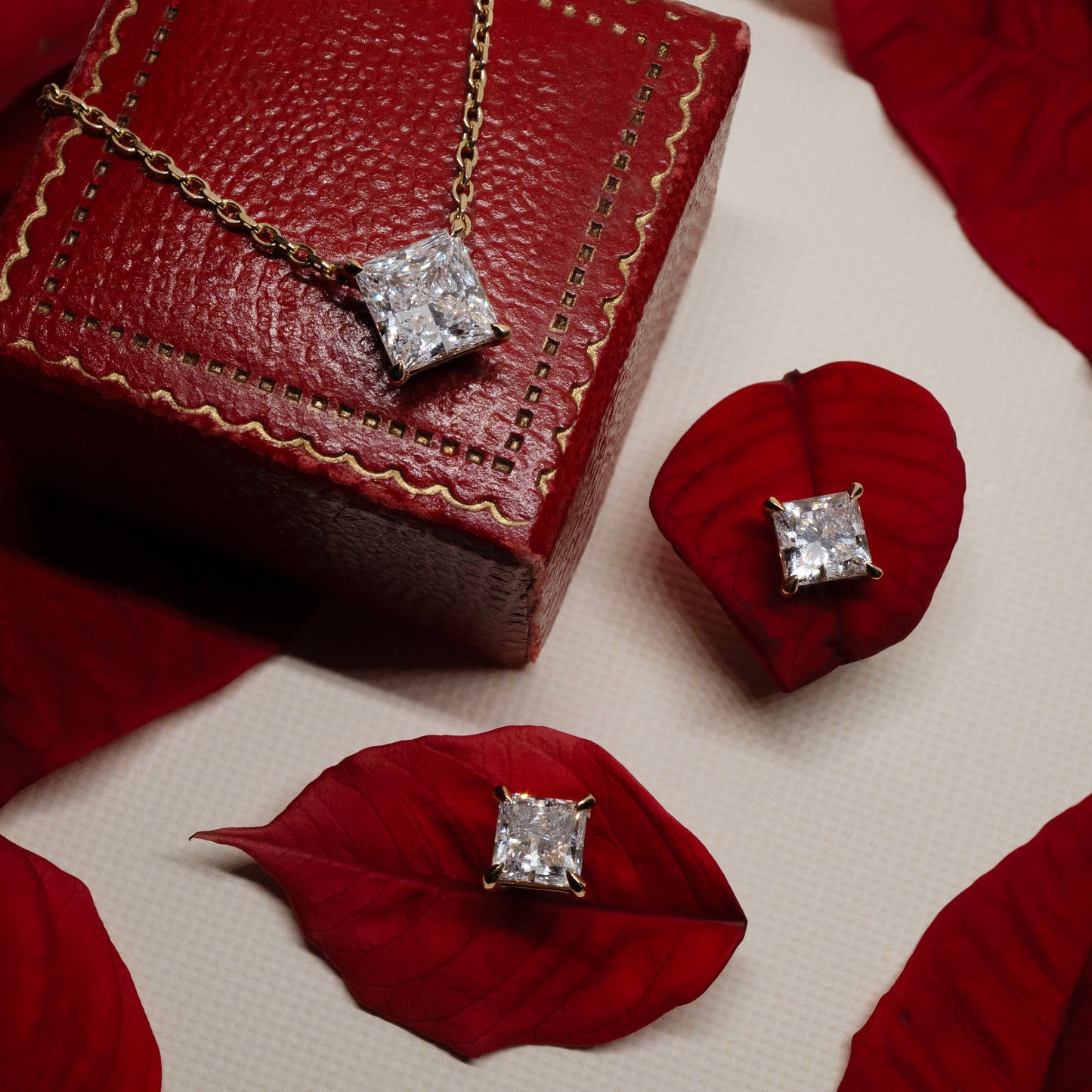 Princess Cut Set Lab Created Diamond Solitaire Set in 18ct Yellow Gold