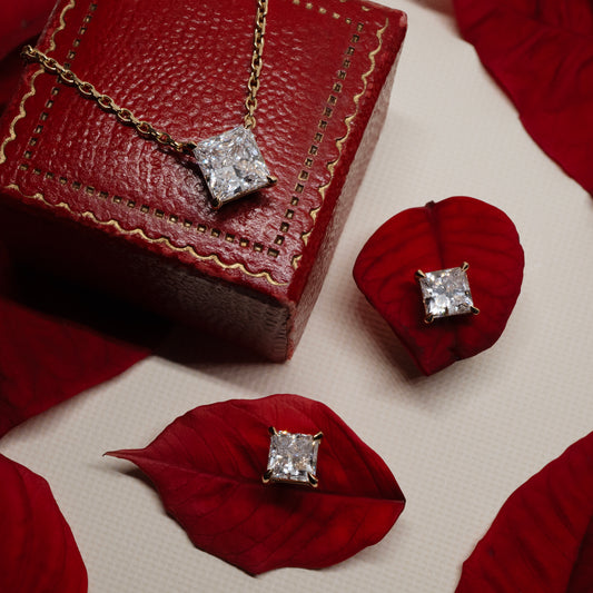 Princess Cut Set Lab Created Diamond Solitaire Set in 18ct Yellow Gold